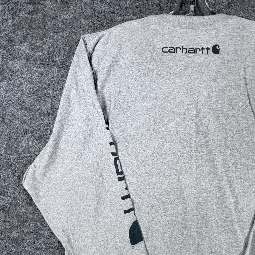 Carhartt Dearborn Long Sleeve T-Shirt Mens L Heather Gray Logo Original Fit - Picture 14 of 16